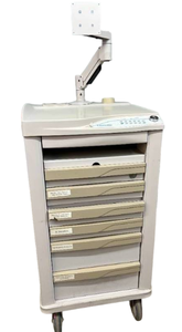 lot 16 image: WOW $$$$ Lionville 800 Point Of Care Pharmacy Locking Medication Crash Cart With Monitor Mount &amp Electronic Locking System &amp Battery Charger - Keypad Works -Needs Code -Contact Lionville To Reset