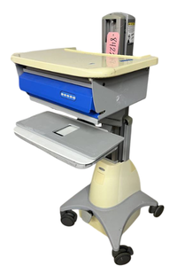 lot 20 image: Ergotron Height Adjustable Standing Workstation Trolley With Drawer &amp Slide Out Tray - Good Condition