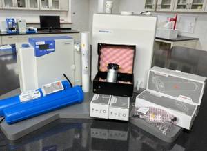 lot 2 image: MSRP $12,000 RARE Complete ELGA laboratory water purification system, main unit, low-pressure storage reservoir, multiple new cartridges, pre-filtration housings &amp accessories. Manufactured 2021 Recently removed at a working lab. Works Guaranteed