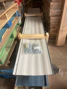 lot 1 image: Set of Metal Roofing Panels with Trim and Hardware