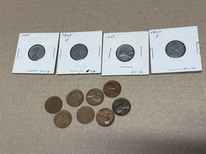 lot 38 image: 4 1943 Steel Wheel Pennies & 8 1950s Wheat Pennies