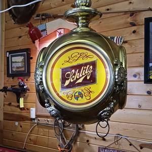 1970's LIGHTED HANGING SCHLITZ BEER SIGN
