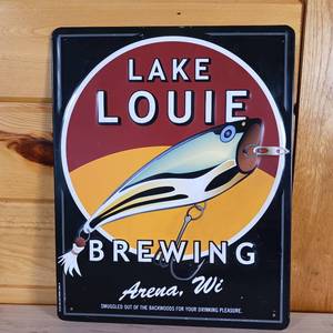 lot 8 image: Lake Louie Brewing Metal sign � smuggled out of the back woods for your drinking pleasure