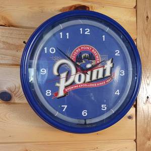 lot 13 image: Neon Point Beer clock (corrosion on battery) untested 15 inches wide