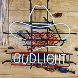 lot 23 image: George Strait Bud light neon sign with cowboy hat