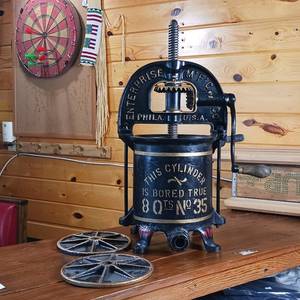 Amazing 8 Quart Press - #35 Enterprise Mfg. Co  USA Made Antique that works.  Two different press plates, plus sieve plate for multiple use.  Great Condition