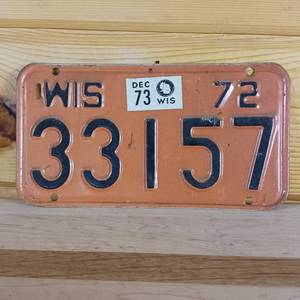 lot 51 image: 1972 Wisconsin License Plate� raised letters � 8 inches