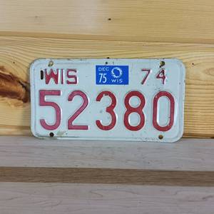 lot 52 image: 1974 Wisconsin License Plate� raised letters � 8 inches