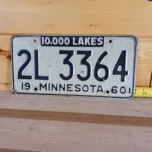 lot 92 image: 1960 Minnesota embossed full size plate, 10,000 lakes