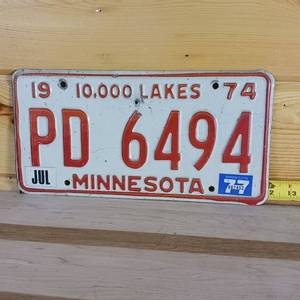 lot 101 image: Minnesota 1974 embossed License Plate
