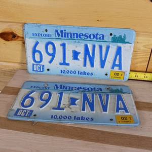 lot 102 image: Matching set 2002 Minnesota embossed full size plates