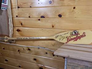 lot 120 image: Leinenkugels signed boat oar (46 inches) Leine Lodge � Mark, enjoy life and Leinies
