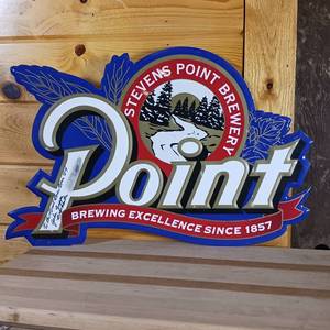 lot 124 image: Stevens Point Brewery metal sign � 2004 signed by John Zappa � Brewmaster
