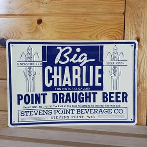 lot 126 image: Big Charlie Point Draft Beer Metal Sign � Contents � gallon