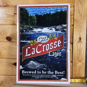lot 135 image: LaCrosse Lager 2003 Metal Sign � Signatured Brewery Tour