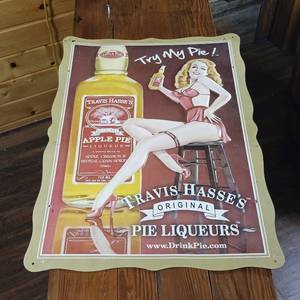 Try My Pie  Original Pie Liqueurs  Backside reads Stolen from Dago Joes Tap, Donna 30 Inches