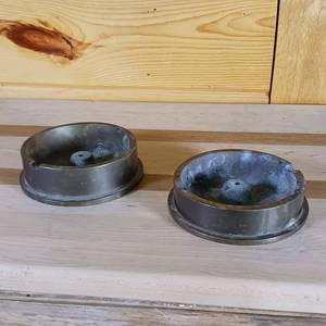 lot 169 image: Lot of 2 Brass Cannon Shell bottoms to be used as ash trays or incense burners � Very heavy