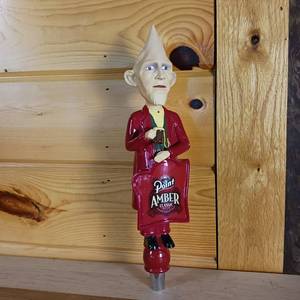lot 187 image: Dark Red Point Beer tap handle � Amber Classic Beer � 11 inches tall in like new condition and point man is holding a beer � Handcrafted