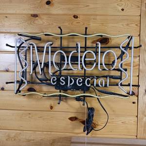 lot 211 image: Modelo Especial Neon Light (break in one of glass tubes, light needs repair to work properly).  Electronic ballast works.