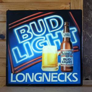 lot 212 image: Working Bud Light Longnecks Advertising Sign