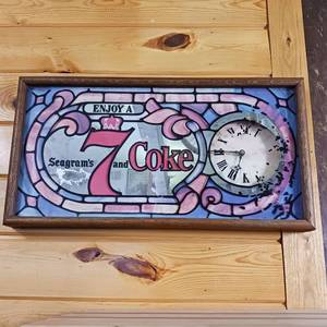 lot 215 image: Seagrams 7 and Coke Mirrored Advertising Sign � Clock numbers are wearing away
