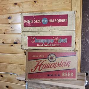 lot 216 image: Lot of 2 Vintage Cases � Hauenstein and Champagne Velvet for returnable bottles