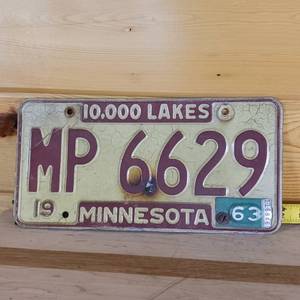 lot 238 image: 1962 Minnesota License Plate (metal 63 tab)
