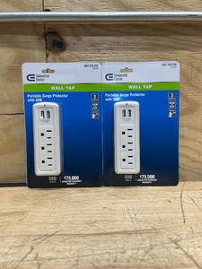 lot 49 image: 3-Outlet USB Travel Wall Tap Surge Protector, White (lot of 2)