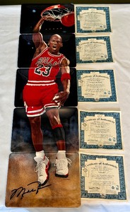 lot 6 image: Michael Jordan Complete 5 Plate Set Limited Edition Rising to Greatness by Upper Deck and Bradford Exchange - RARE