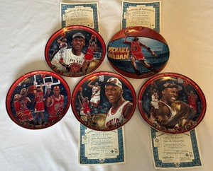 lot 47 image: Michel Jordan 5 Bradford Exchange Limited Edition Basketball Plate Set