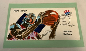 lot 48 image: Michael Jordan Limite Edition 110 Final Hoope Jordan Retired Stamped Post Card