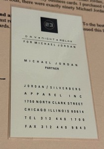 lot 5 image: Michael Jordan Authentic Busines Card From Jordan  Silverberg Apparel With Letter of Authenticity