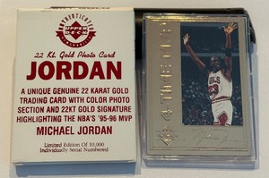 lot 24A image: Michael Jordan 22kt Gold Card Limited Edition 10,000  1995-96 Upper Deck MVP Basketball Card