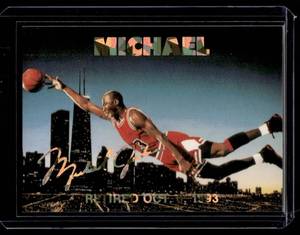 lot 13A image: Michael Jordan 1993-94 Arena Spoers #71 Retirement Basketball Card