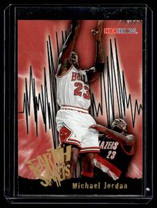 lot 42A image: Michael Jordan Earth Shakers Insert 1996 NBA Hoops #358 Basketball Card