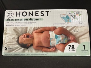 lot 3 image: Honest Clean Conscious Diapers Size 1 - Cuddly Bug, 78 Diapers