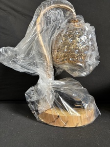 lot 60 image: Candle Warmer Lamp - Glass Bubble Shade on Wood Base