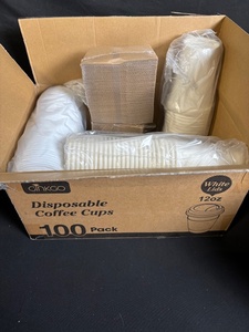 lot 115 image: Ginkgo Disposable Coffee Cups 12oz - 100 Pack With White Lids