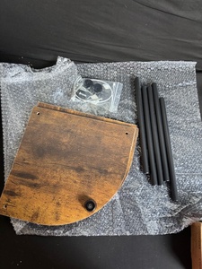 lot 174 image: Curved Wood Corner Shelf Set - 3-Tier Display with Black Metal Rods & Hardware