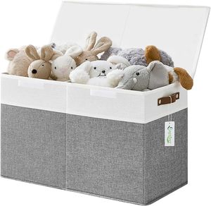 lot 71 image: Bagnizer Large Toy Box Chest Gray & White - Kids Storage