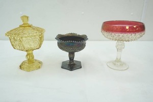 lot 66 image: Vintage Northwood grape and Cable candy dish, Vintage Indiana glass ruby red, Vintage Imperial Mark Amber compote