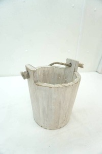lot 114 image: Wooden bucket with rope handle,7.5 tall