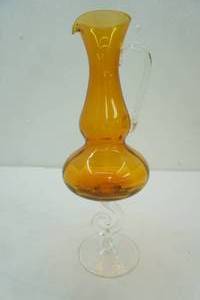 lot 124 image: Vintage Amber and Clear Glass pitcher 15 tall