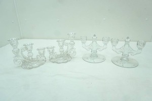 lot 160 image: A.H Heisey & co candlesticks , 2 with 2 candle holders, 2 with 3 candle holders