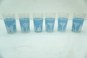 lot 173 image: Vintage Jeanette Glass Hellenic blue glass tumblers (6)
