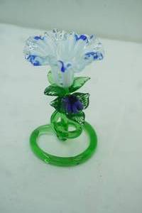 lot 183 image: Hand-Blown Glass Flower Candle Holder 6.5 tall