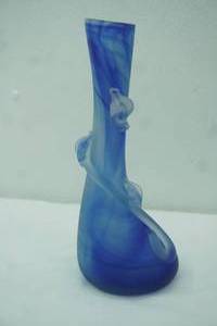 lot 191 image: Frosted Blue Swirl Leaf Vase