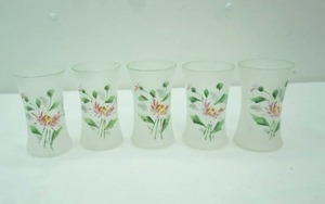lot 201 image: Frosted Glasses with Hand-Painted Floral Design