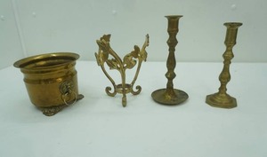 lot 215 image: Vintage Made in India Brass Wall Sconces Candlestick Holders