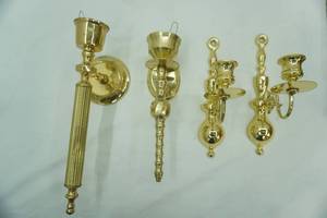 lot 216 image: Pairs of Ornate Gold Toned Dual Candle Sconces